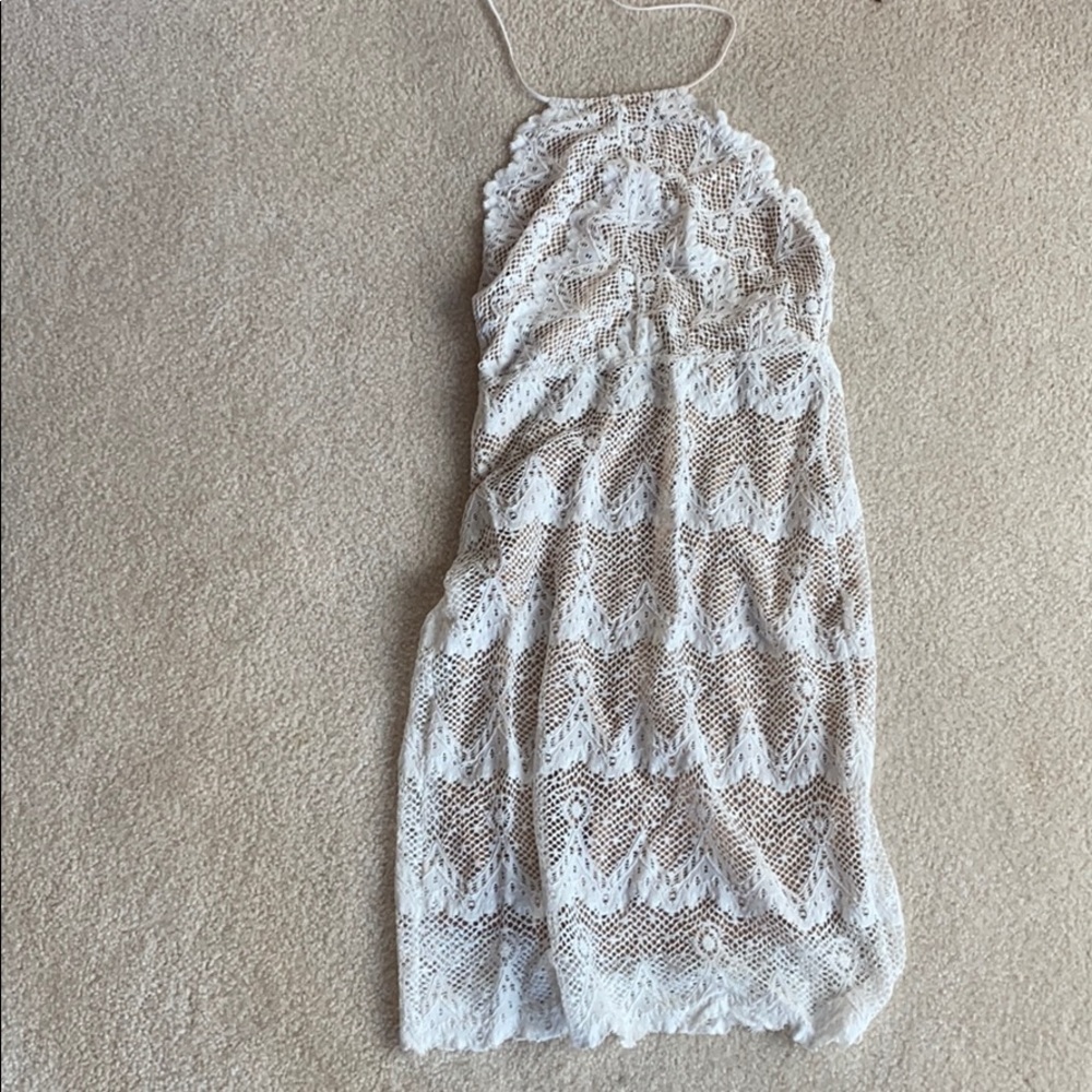 Nightcap White Lace Mini Halter Dress